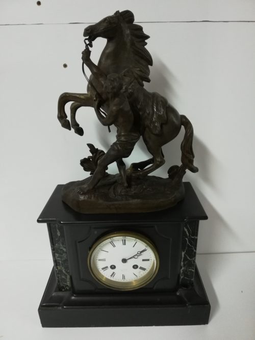 reloj,bronce,marmol,restaurado,caballo,arreglado,antiguo.-antiguedadesymueblesasenjocalderon.